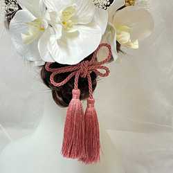 成人式　＆　結婚式　タッセルリボン胡蝶蘭髪飾り　ピンク　成人式髪飾り　結婚式髪飾り 2枚目の画像