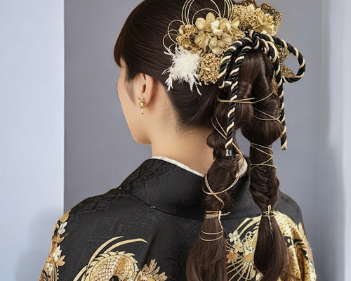 【豪華】　髪飾り　成人式　卒業式　結婚式　黒　ゴールド　シルバー　水引　つまみ 豪華】 髪飾り 成人式 卒業式 結婚式 黒 ゴールド シルバー 水引