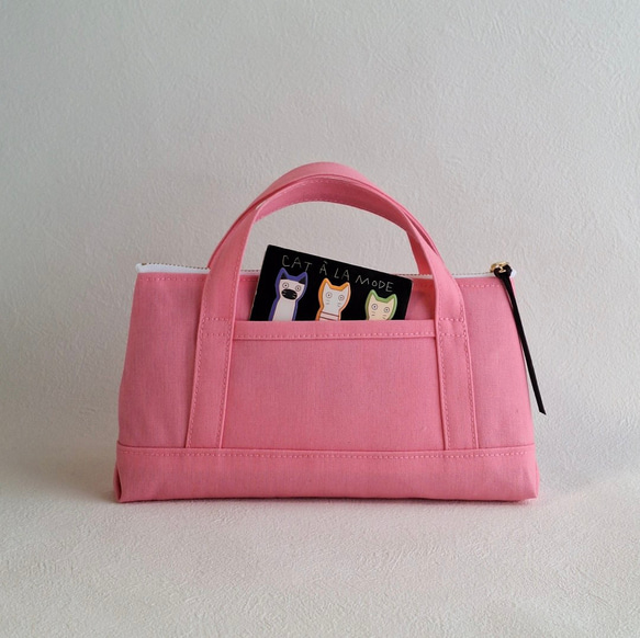 倉敷帆布トートバッグ型ポーチ☆大容量ペンケース (ピンク・きなり×ピンク) 4枚目の画像