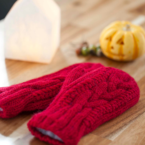 裏フリース】ミトン 手袋/レディースサイズ◎ウール+モヘヤ◎赤/レッド