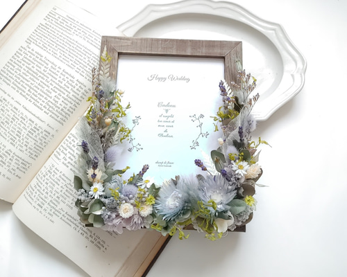 専用＊ドライフラワー ウェルカムフレーム(ハナカンザシ) メッセージ変更可能”ドライフラワーのフォトフレーム(2L版サイズ