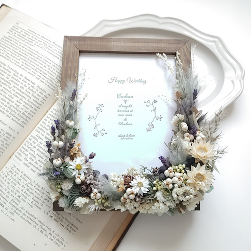 メッセージ変更可能”ドライフラワーのフォトフレーム(2L版サイズ) 誕生