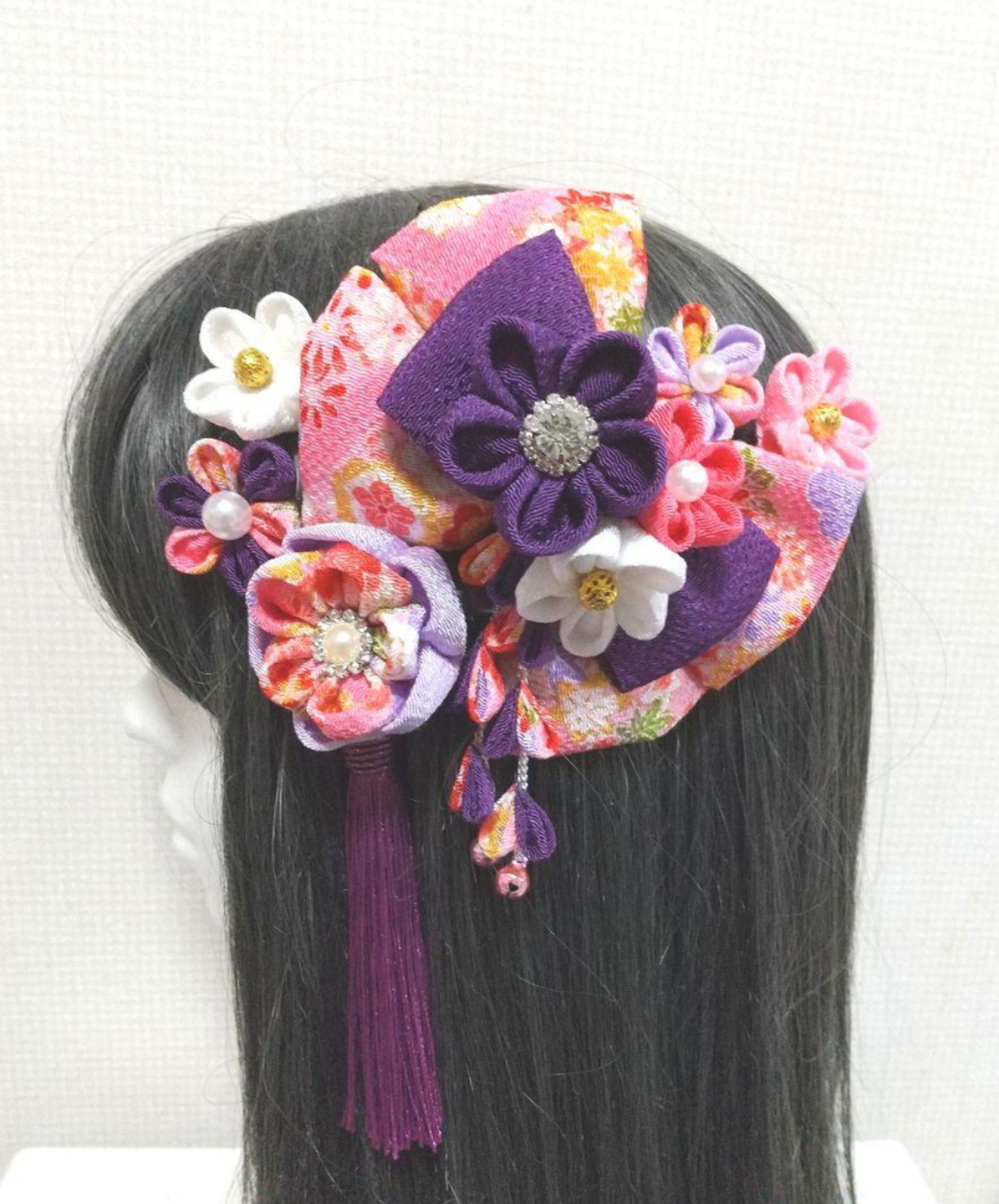 髪飾り　髪飾りピンク　髪飾り紫　リボンピンク　成人式髪飾り　卒園式髪飾り　七五三髪飾り　つまみ細工髪飾り　振袖髪飾り
