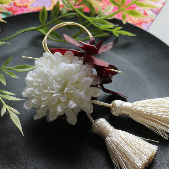 1121バーガンディの蘭　髪飾り　ヘアアクセサリー　成人式　卒業式　アーティフィシャルフラワー　　七五三 2枚目の画像
