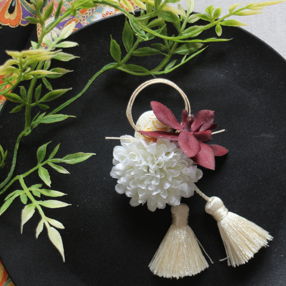 1121バーガンディの蘭　髪飾り　ヘアアクセサリー　成人式　卒業式　アーティフィシャルフラワー　　七五三 3枚目の画像