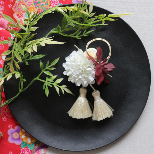 1121バーガンディの蘭　髪飾り　ヘアアクセサリー　成人式　卒業式　アーティフィシャルフラワー　　七五三 1枚目の画像