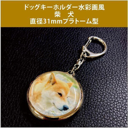 ドッグキーホルダー水彩画風/柴犬/直径31mmプラドーム型 1枚目の画像