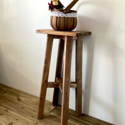 【割引】木製 ハイスツール　サイドテーブルとしても使える！　四角い　イス　アンティーク風　チェアー　 ブラウン　ロング 3枚目の画像