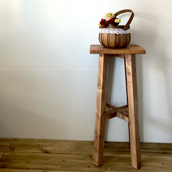【割引】木製 ハイスツール　サイドテーブルとしても使える！　四角い　イス　アンティーク風　チェアー　 ブラウン　ロング 2枚目の画像