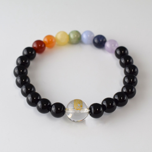 腕輪 天然石 ブレスレット ギフト 念珠 京都 8mm アマビエ彫刻 七色石