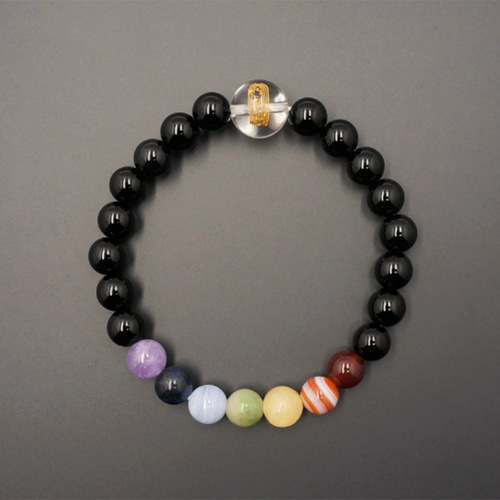 腕輪 天然石 ブレスレット ギフト 念珠 京都 8mm アマビエ彫刻 七色石