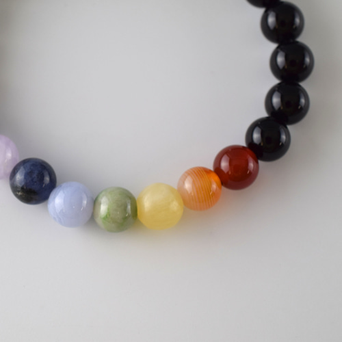 腕輪 天然石 ブレスレット ギフト 念珠 京都 8mm アマビエ彫刻 七色石