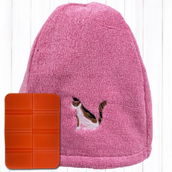 マット付きやわらかタオルのサウナハット　冬の散歩のおとも ピンク 刺繍 三毛猫 ハシビロコウ キリン 10枚目の画像
