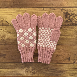 【受注制作】北欧伝統柄の５本指手袋（スモーキーピンク×ホワイト） 1枚目の画像