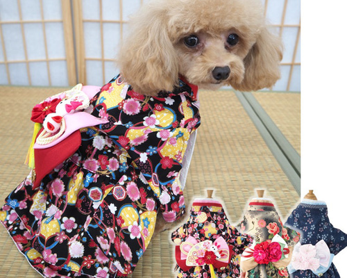 ワンピース ドレス 和柄 和装 着物風 ドックウェア 犬服 犬の服 猫服 