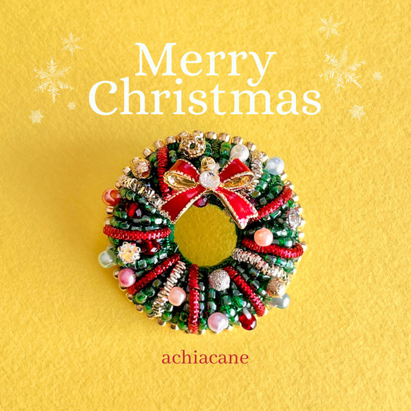 【ハンドメイド◎クリスマスリース②】古着物地使用　ブローチ４個セット　おそろい クリスマスリースのブローチ（mini-6） | iichi 日々の暮らしを