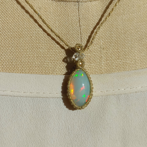 天然石マクラメペンダント エチオピアオパール PN336 ネックレス