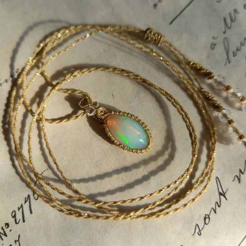 天然石マクラメペンダント エチオピアオパール PN336 ネックレス