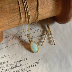 天然石マクラメペンダント エチオピアオパール PN336 ネックレス