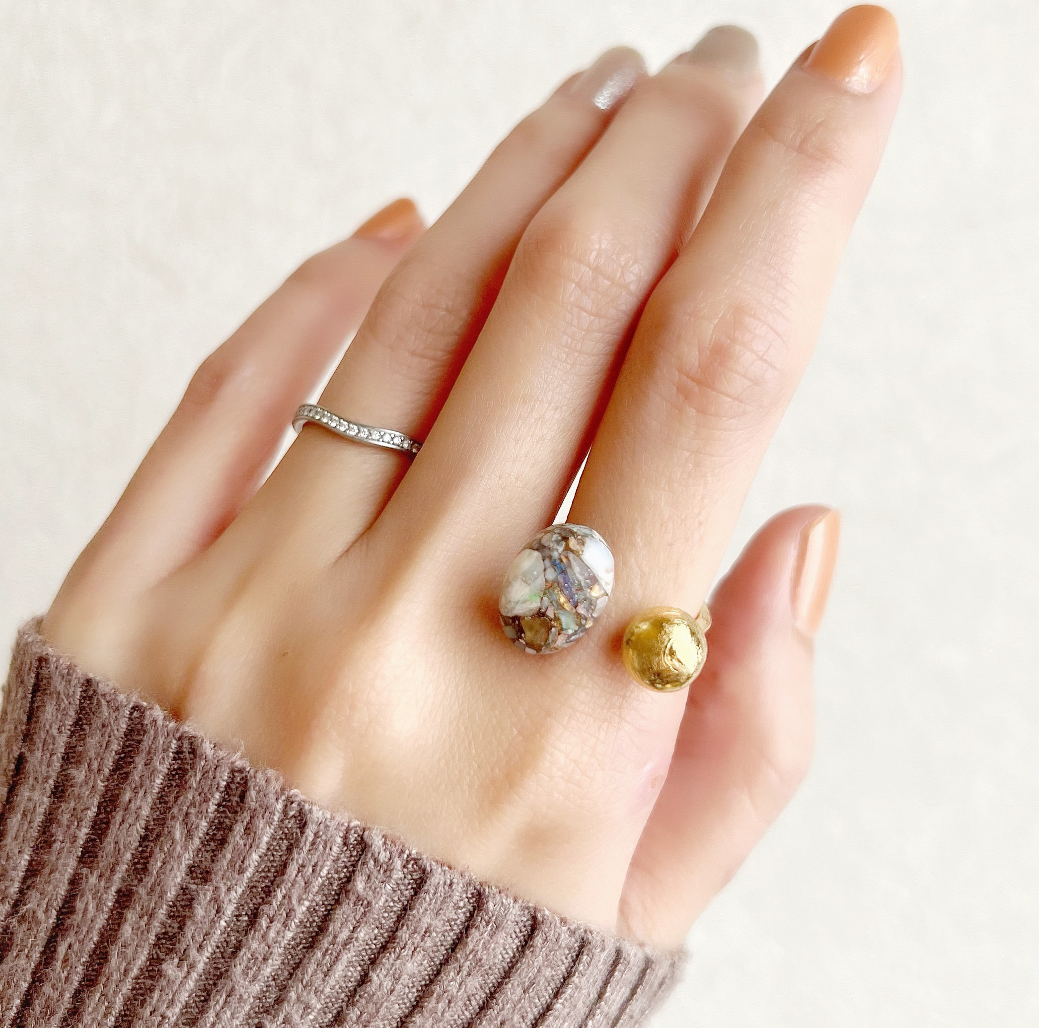 【JORIE】世界にただ一つのEARTHフォークリング　dessert ring  メテオライト×コッパーオパール