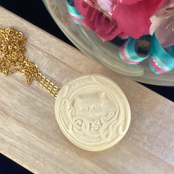 ☆本象牙象（猫）ブローチ＆ペンダントヘッド 2way BY-3☆ ブローチ