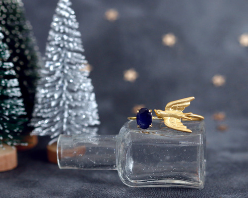 クリスマス限定セット：ツバメとブルーサファイアのリング