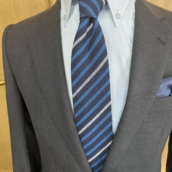 四百年の歴史会津木綿ネクタイ　新色紺にブルーと白の縞。 6枚目の画像