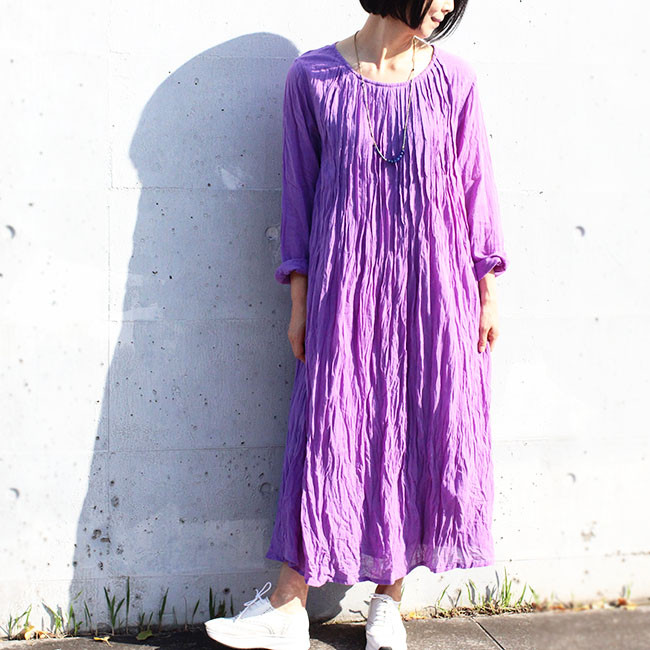クリンクルコットンピンタックワンピース【スミレ】