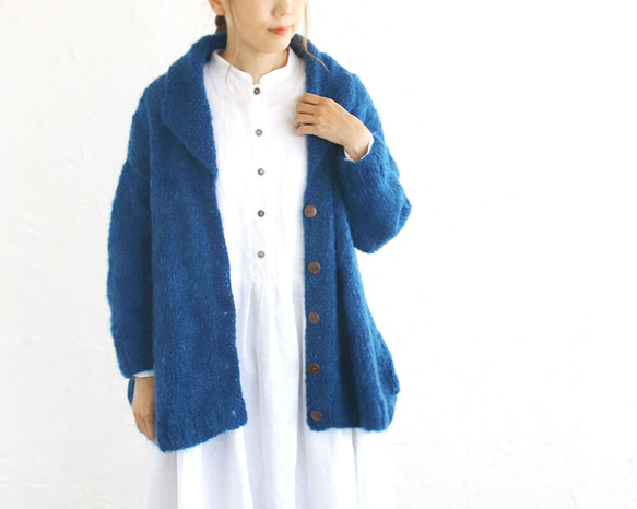 【Yuka-chan專用】蓬鬆馬海毛手工針織外套針織開襟衫（寶藍色） 第2張的照片