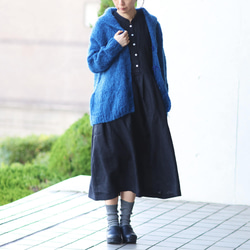 【Yuka-chan專用】蓬鬆馬海毛手工針織外套針織開襟衫（寶藍色） 第6張的照片