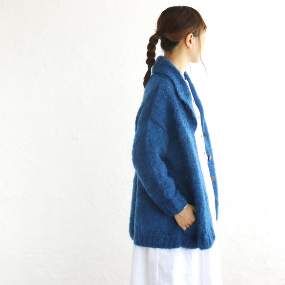 【Yuka-chan專用】蓬鬆馬海毛手工針織外套針織開襟衫（寶藍色） 第7張的照片