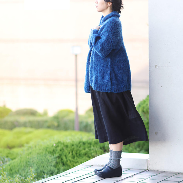 【Yuka-chan專用】蓬鬆馬海毛手工針織外套針織開襟衫（寶藍色） 第1張的照片
