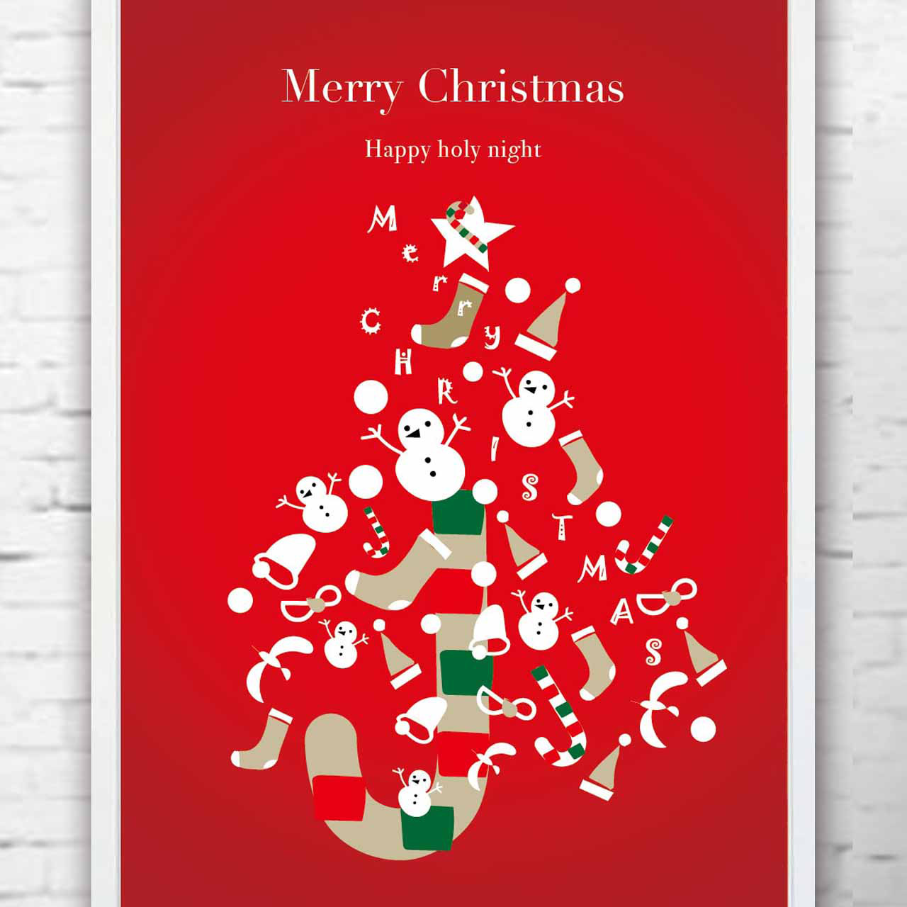 メリークリスマスレッドバージョン　イラスト　ポスター　A4 A3 A2 A1　アートポスター　アート/sei検索　928