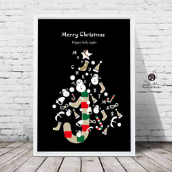 メリークリスマスブラックバージョン　イラスト　ポスター　A4 A3 A2 A1　アートポスター　アート/sei検索927 2枚目の画像