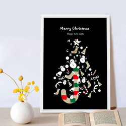メリークリスマスブラックバージョン　イラスト　ポスター　A4 A3 A2 A1　アートポスター　アート/sei検索927 4枚目の画像