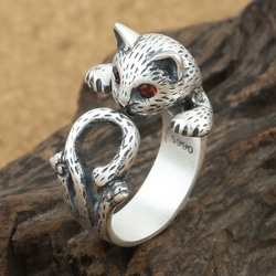 シルバー S990 ネコリング 猫指輪 指に巻きつく猫リング 幸運アップ 可愛い お守り 癒しの飾り物 シルバーメッキ 4枚目の画像