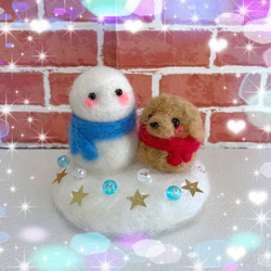 羊毛フェルト　トイプードル　クリスマス　ゆきちゃん ⛄️❄️雪だるまさんとトイプードルちゃん⛄️❄️ 羊毛フェルト くみ