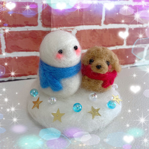 ⛄️❄️雪だるまさんとトイプードルちゃん⛄️❄️ 羊毛