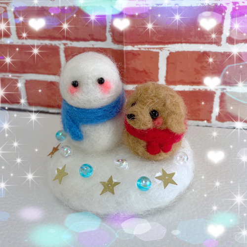 ⛄️❄️雪だるまさんとトイプードルちゃん⛄️❄️ 羊毛