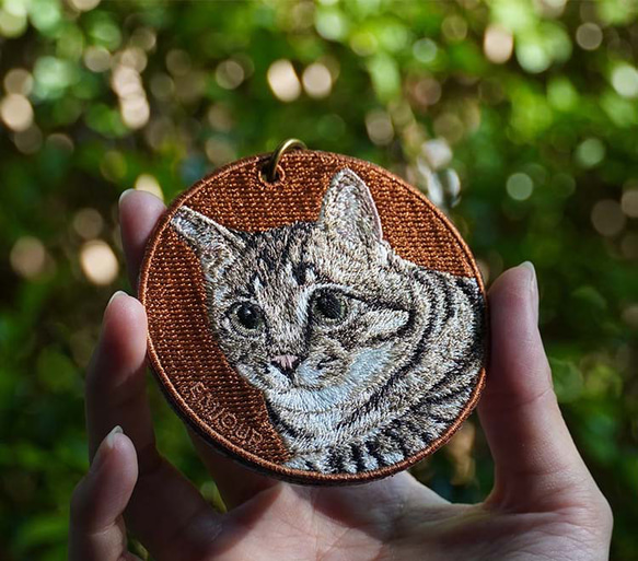 刺繍キーホルダー キーホルダー キジトラ 猫 刺繍 チャーム 母の日 プレゼント ペットトラ猫 とら猫  or-027 5枚目の画像