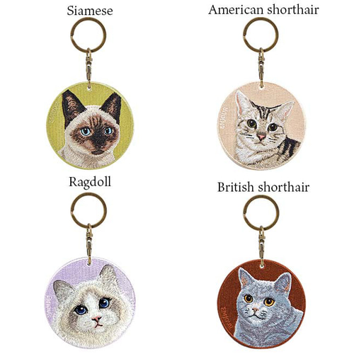 キーホルダー 猫 刺繍 サビ猫 さびねこ ネコ チャーム ペット
