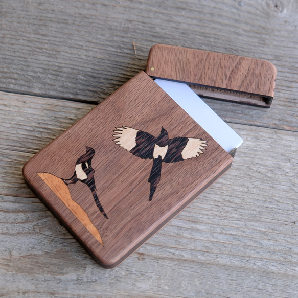 木製名刺入れ 鳥『カササギ』 名刺入れ・カードケース tanakazougeten
