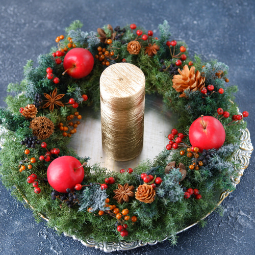 クリスマスリース/キャンドルリース ドライフラワー 藤花_fujihana