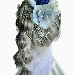 髪飾り(胡蝶蘭/ブルー) 水引 金箔 成人式 前撮り 卒業式 結婚式 七五三 2枚目の画像