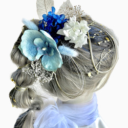 髪飾り(胡蝶蘭/ブルー) 水引 金箔 成人式 前撮り 卒業式 結婚式 七五三 3枚目の画像
