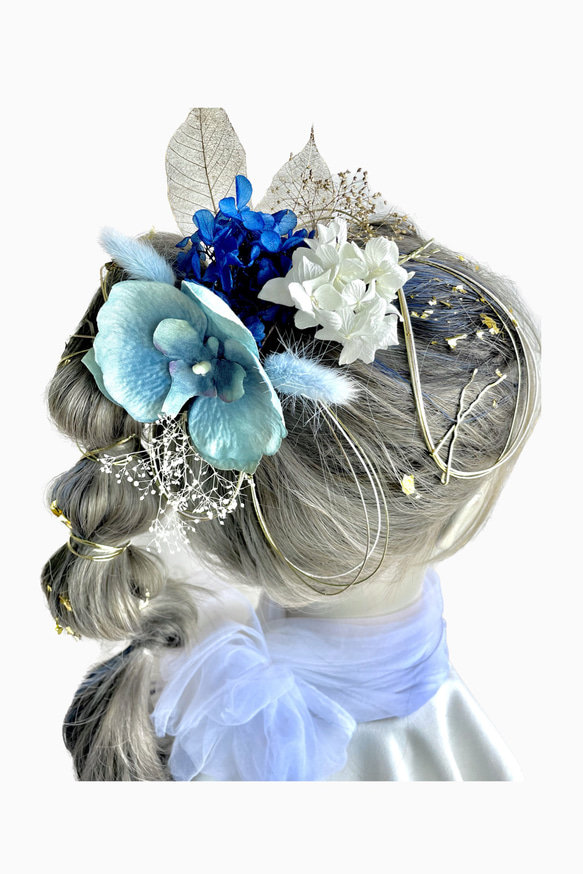 髪飾り(胡蝶蘭/ブルー) 水引 金箔 成人式 前撮り 卒業式 結婚式 七五三 3枚目の画像