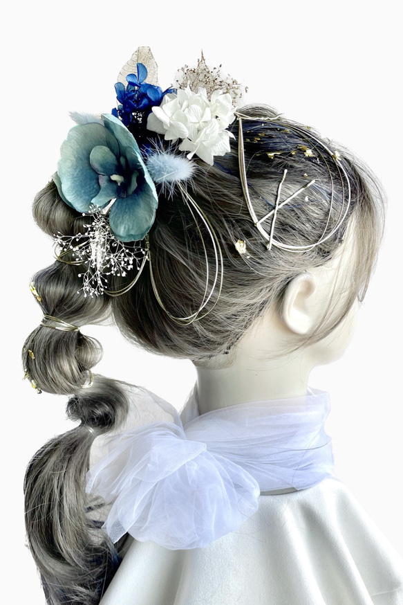 髪飾り(胡蝶蘭/ブルー) 水引 金箔 成人式 前撮り 卒業式 結婚式 七五三 1枚目の画像