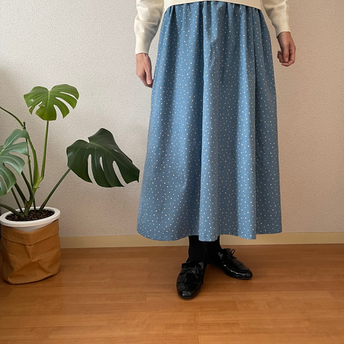 サイズ変更可　冬　暖かい　　紺　コーデュロイ　ギャザースカート