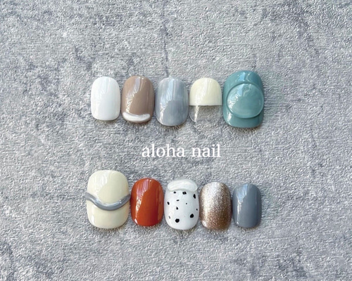 人気No. 1］ネイルチップ｜くすみカラー ちぐはぐ うねうね ぷっくり