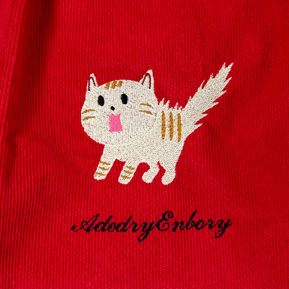 【現品限り】【送料無料】驚き猫のワンポイント刺繍 内ポケット付きトートバッグ 4枚目の画像